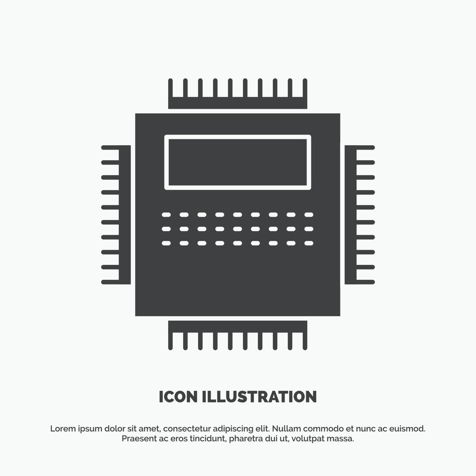 processador. hardware. computador. computador. ícone de tecnologia. símbolo cinza de vetor de glifo para ui e ux. site ou aplicativo móvel