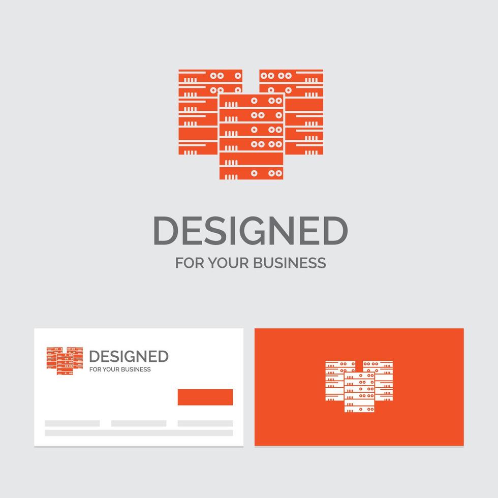 modelo de logotipo de negócios para o centro. Centro. dados. base de dados. servidor. cartões de visita laranja com modelo de logotipo da marca. vetor