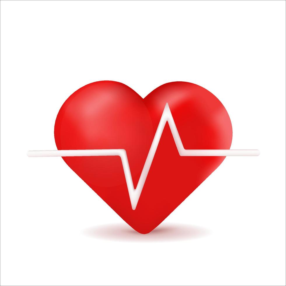 coração vermelho com eletrocardiograma branco. desenho vetorial vetor