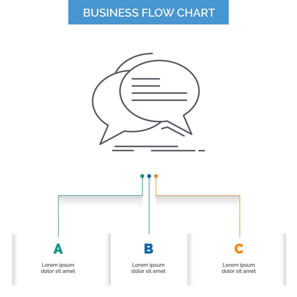 bolha. bater papo. comunicação. Fala. fale sobre o design do fluxograma de negócios com 3 etapas. ícone de linha para modelo de plano de fundo de apresentação lugar para texto vetor