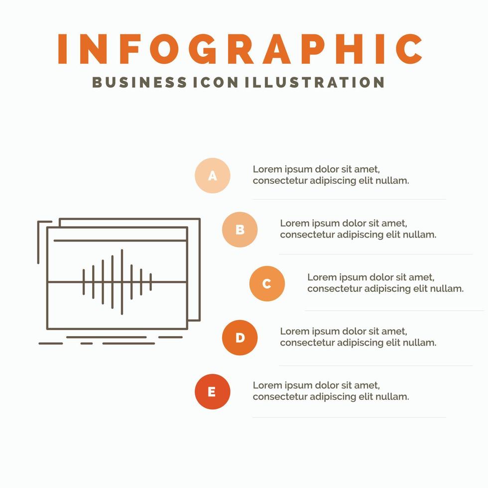 áudio. frequência. hertz. seqüência. modelo de infográficos de onda para site e apresentação. ícone de linha cinza com ilustração vetorial de estilo infográfico laranja vetor