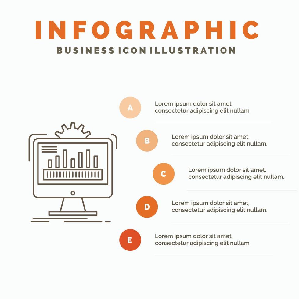 painel de controle. administrador. monitor. monitoramento. processamento de modelo de infográficos para site e apresentação. ícone de linha cinza com ilustração vetorial de estilo infográfico laranja vetor