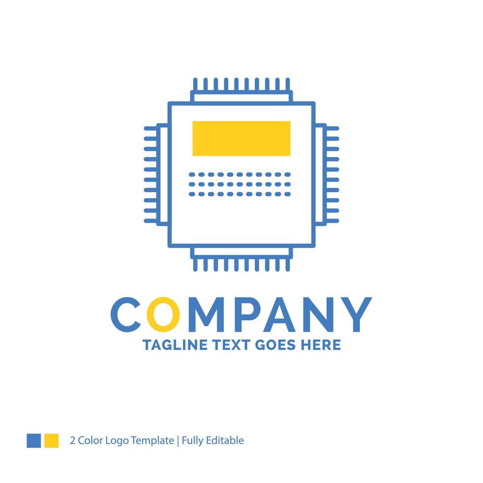 processador. hardware. computador. computador. modelo de logotipo de negócios amarelo azul tecnologia. lugar de modelo de design criativo para slogan. vetor