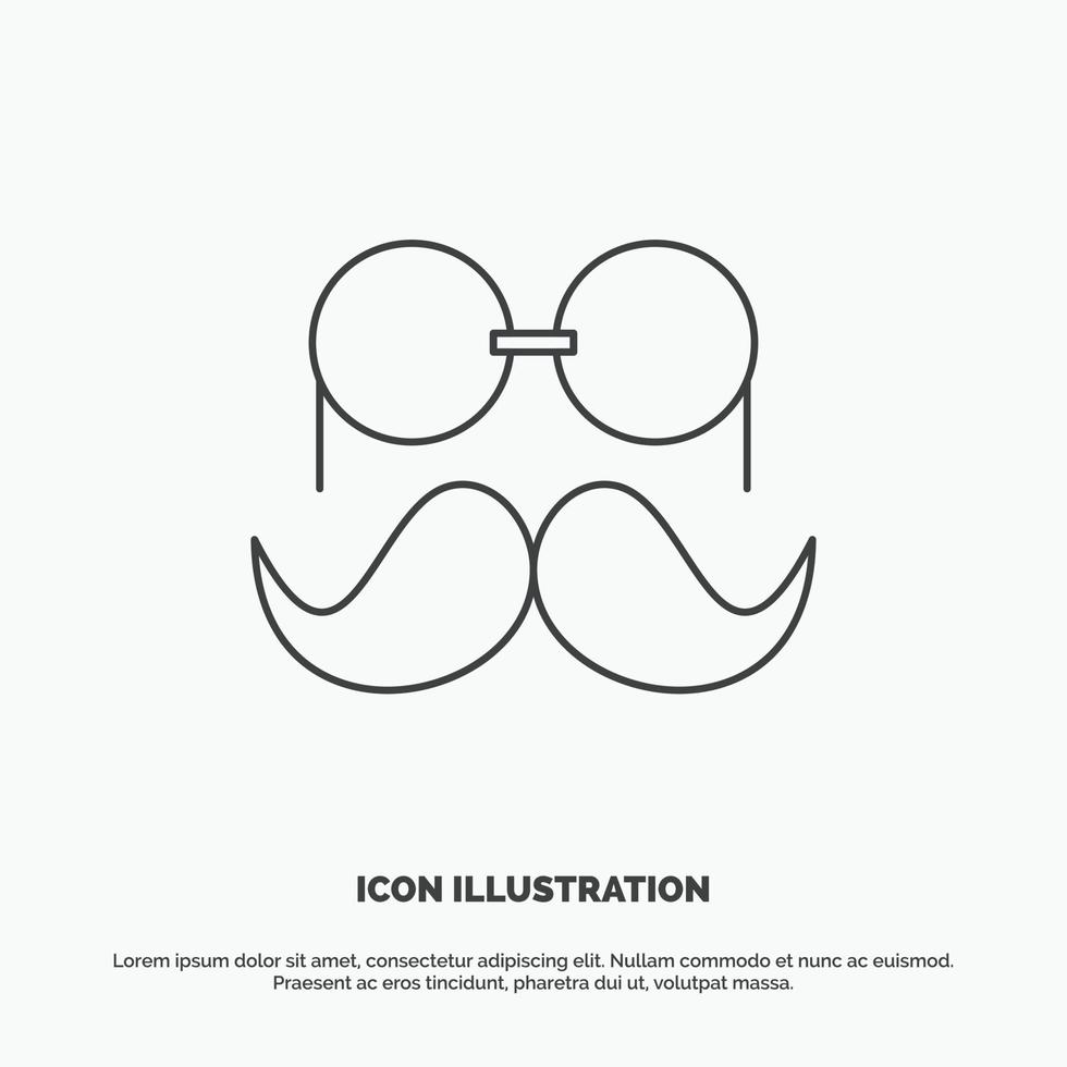 bigode. hipster. moveleiro. óculos. ícone de homens. símbolo cinza de vetor de linha para ui e ux. site ou aplicativo móvel