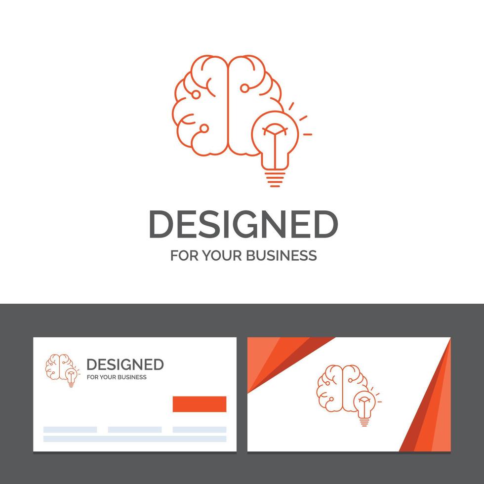 modelo de logotipo de negócios para a ideia. o negócio. cérebro. mente. lâmpada. cartões de visita laranja com modelo de logotipo da marca vetor