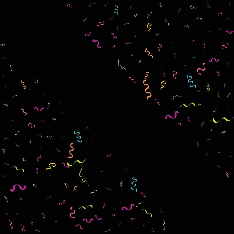 confetes coloridos. ilustração em vetor festiva de confetes brilhantes caindo isolados no fundo preto preto. elemento decorativo de enfeites de férias para design
