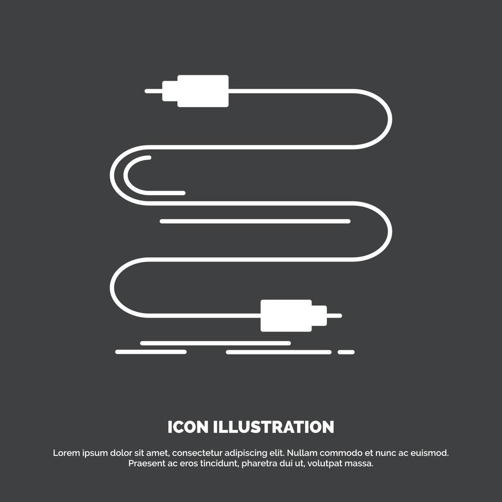 áudio. cabo. cordão. som. ícone de fio. símbolo de vetor de glifo para ui e ux. site ou aplicativo móvel