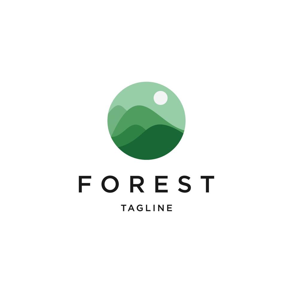 vetor plano de modelo de design de ícone de logotipo de floresta de montanha