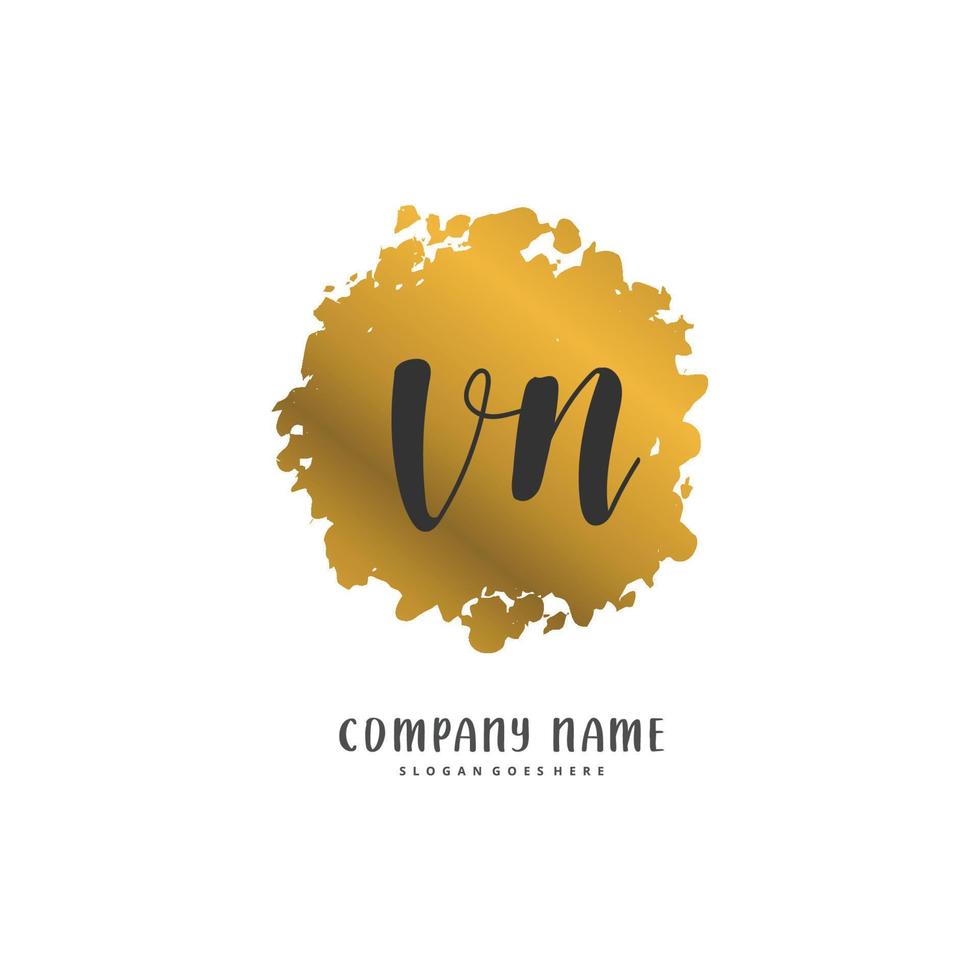 vn manuscrito inicial e design de logotipo de assinatura com círculo. logotipo manuscrito de design bonito para moda, equipe, casamento, logotipo de luxo. vetor