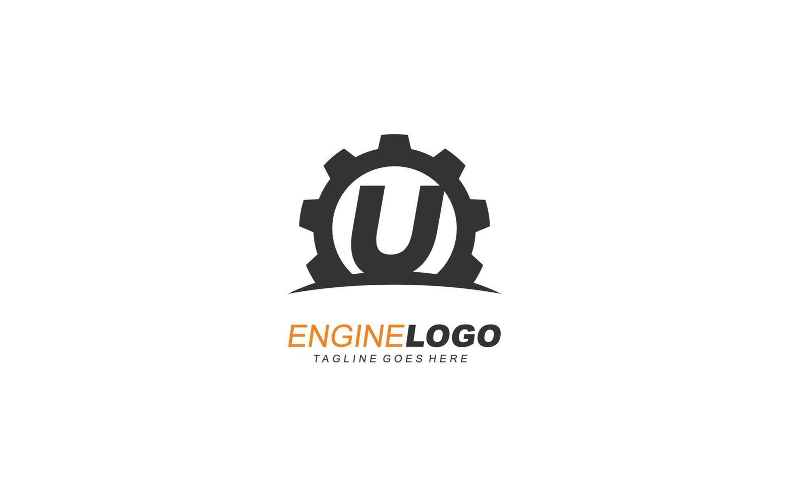 u engrenagem do logotipo para identidade. ilustração em vetor modelo industrial para sua marca.