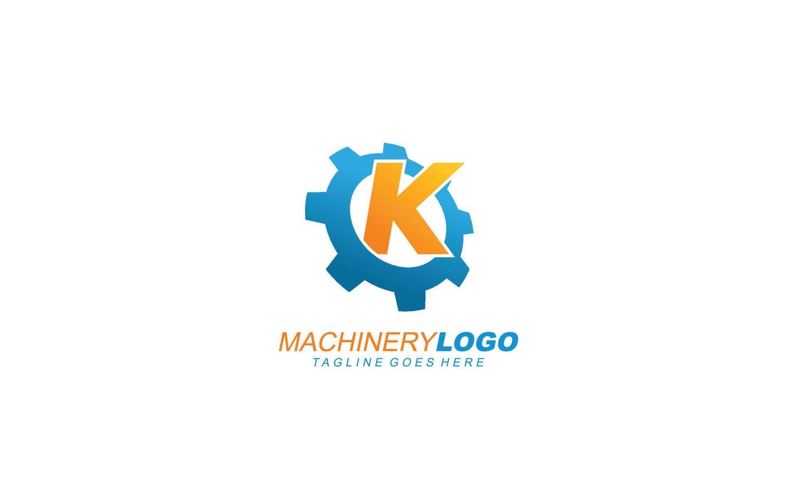 k engrenagem do logotipo para identidade. ilustração em vetor modelo industrial para sua marca.