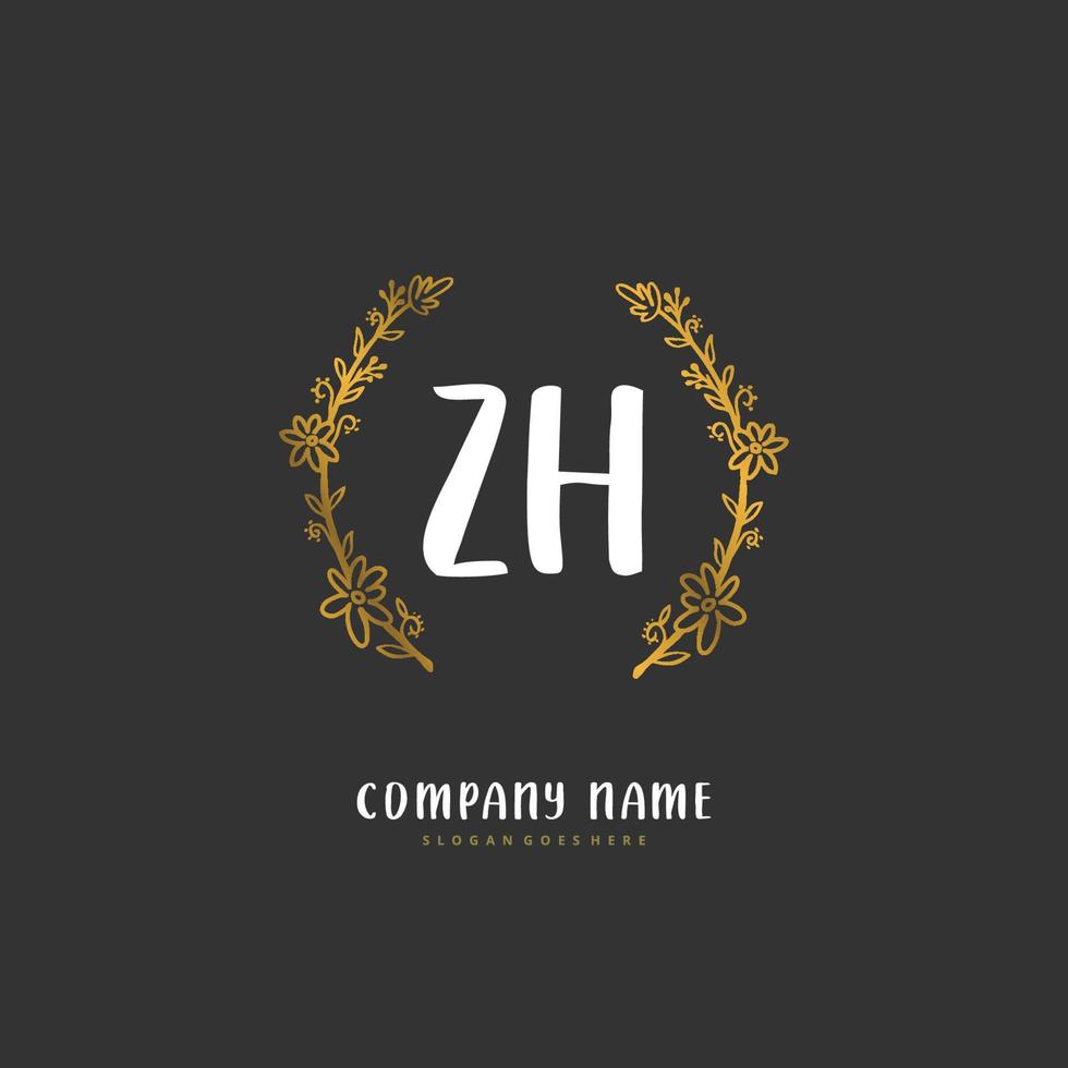 zh caligrafia inicial e design de logotipo de assinatura com círculo. logotipo manuscrito de design bonito para moda, equipe, casamento, logotipo de luxo. vetor