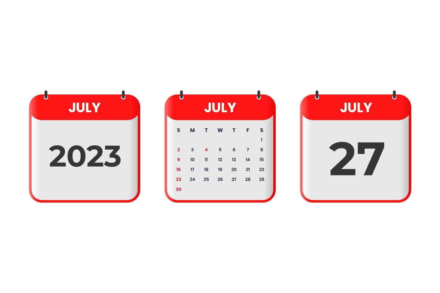design de calendário de julho de 2023. 27 de julho de 2023 ícone de calendário para agendamento, compromisso, conceito de data importante vetor