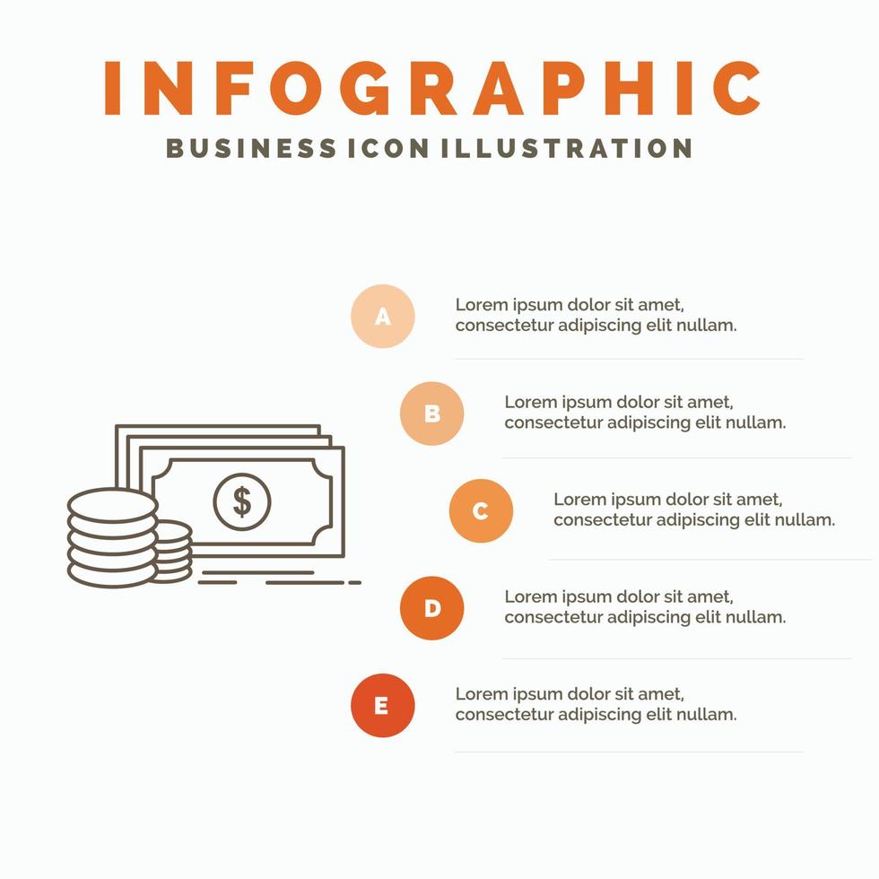 finança. investimento. Forma de pagamento. dinheiro. modelo de infográficos de dólar para site e apresentação. ícone de linha cinza com ilustração vetorial de estilo infográfico laranja vetor