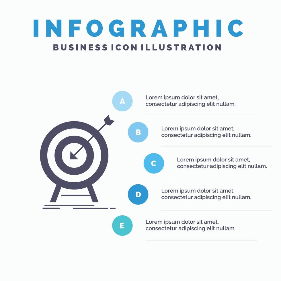 meta. acertar. mercado. sucesso. modelo de infográficos de destino para site e apresentação. ícone de glifo cinza com ilustração em vetor estilo infográfico azul.