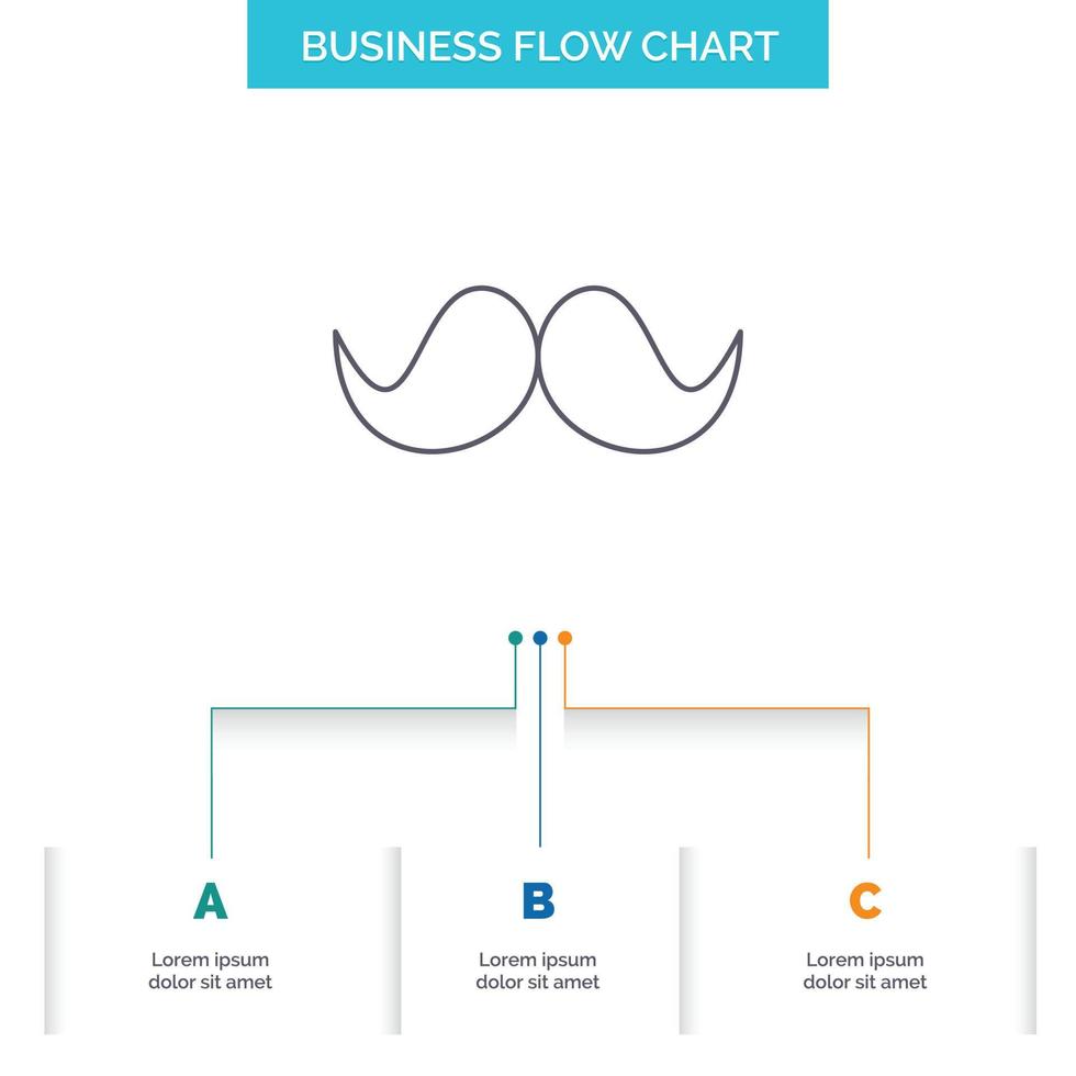 bigode. hipster. moveleiro. macho. design de fluxograma de negócios de homens com 3 etapas. ícone de linha para modelo de plano de fundo de apresentação lugar para texto vetor