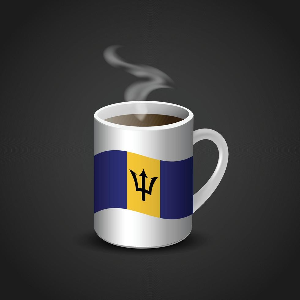 bandeira de barbados impressa na xícara de café quente vetor