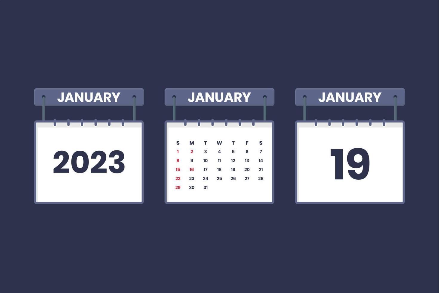19 de janeiro de 2023 ícone de calendário para agendamento, compromisso, conceito de data importante vetor