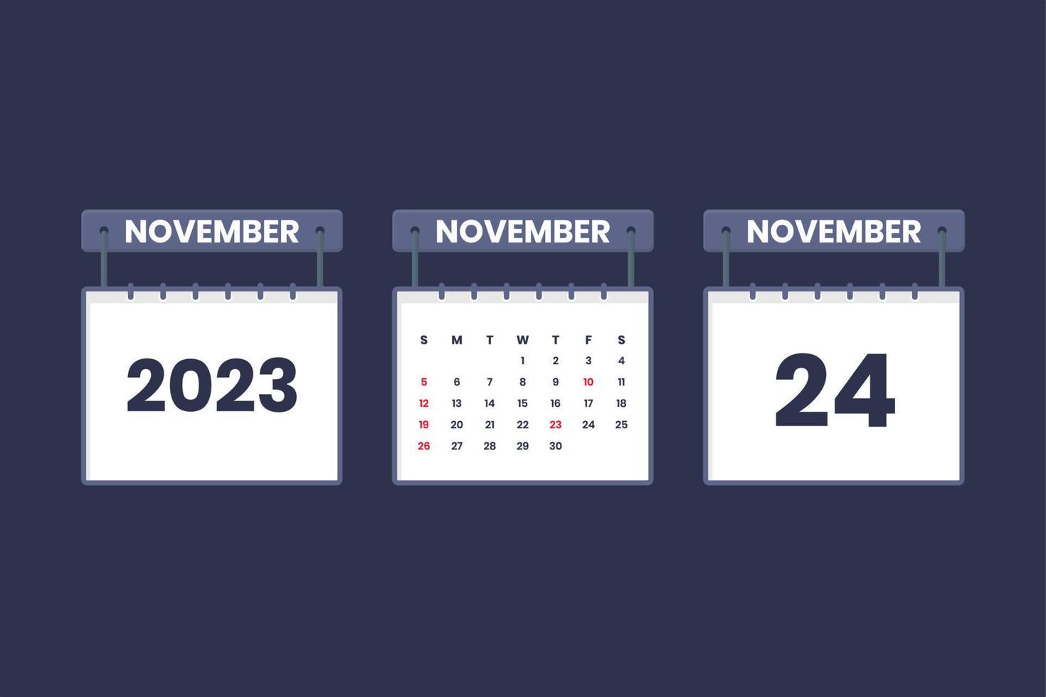 24 de novembro de 2023 ícone de calendário para agendamento, compromisso, conceito de data importante vetor