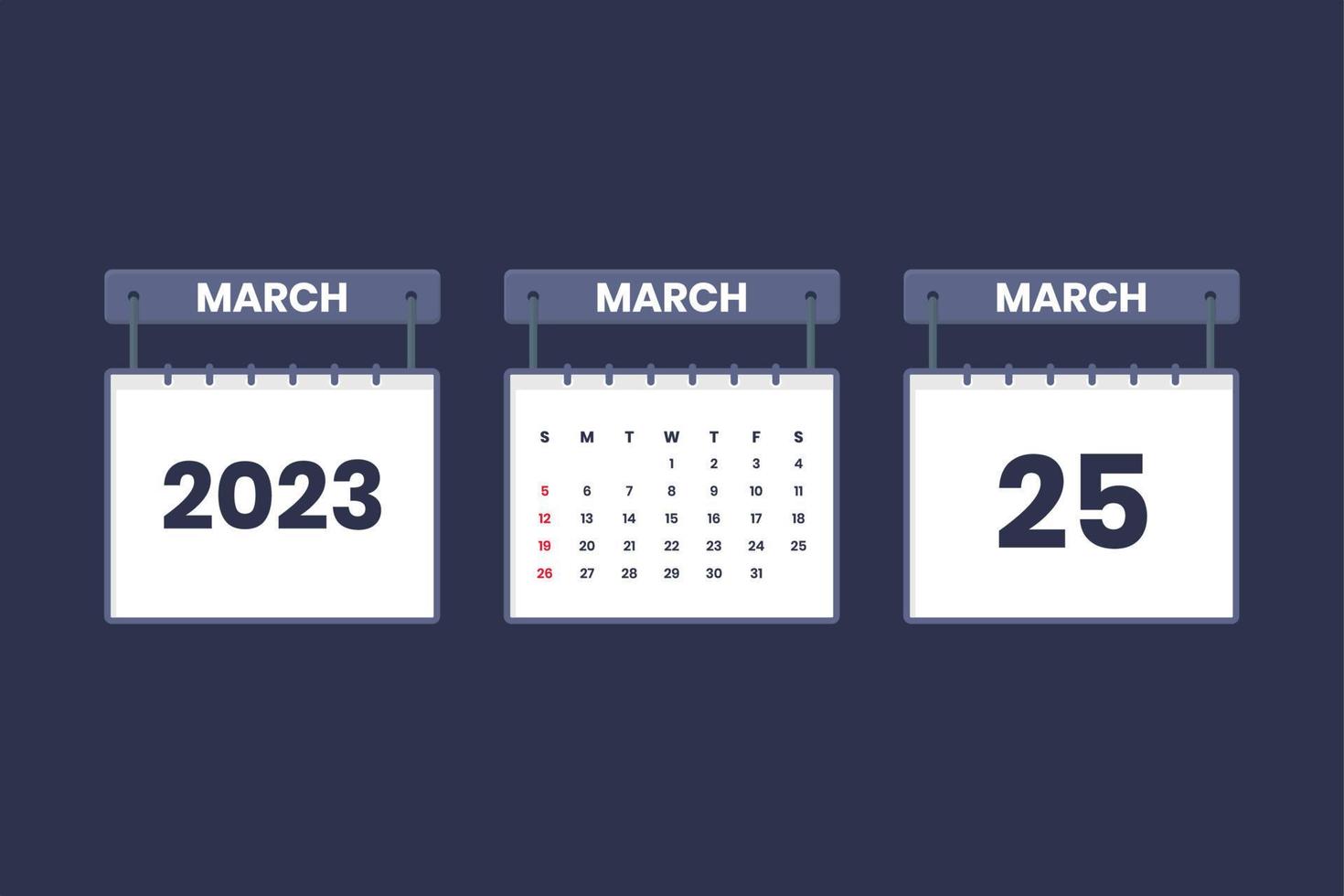 25 de março de 2023 ícone de calendário para agendamento, compromisso, conceito de data importante vetor