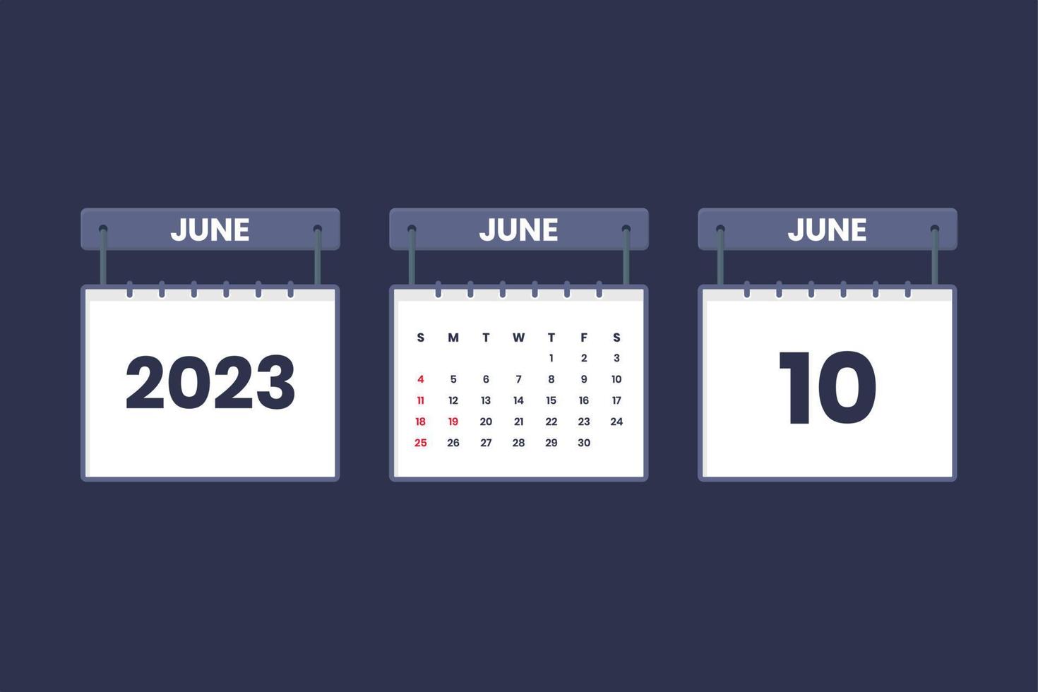 10 de junho de 2023 ícone de calendário para agendamento, compromisso, conceito de data importante vetor