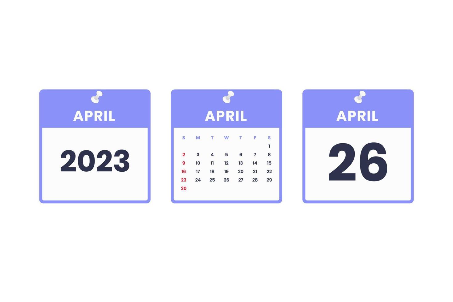 design de calendário de abril. ícone de calendário de 26 de abril de 2023 para agendamento, compromisso, conceito de data importante vetor