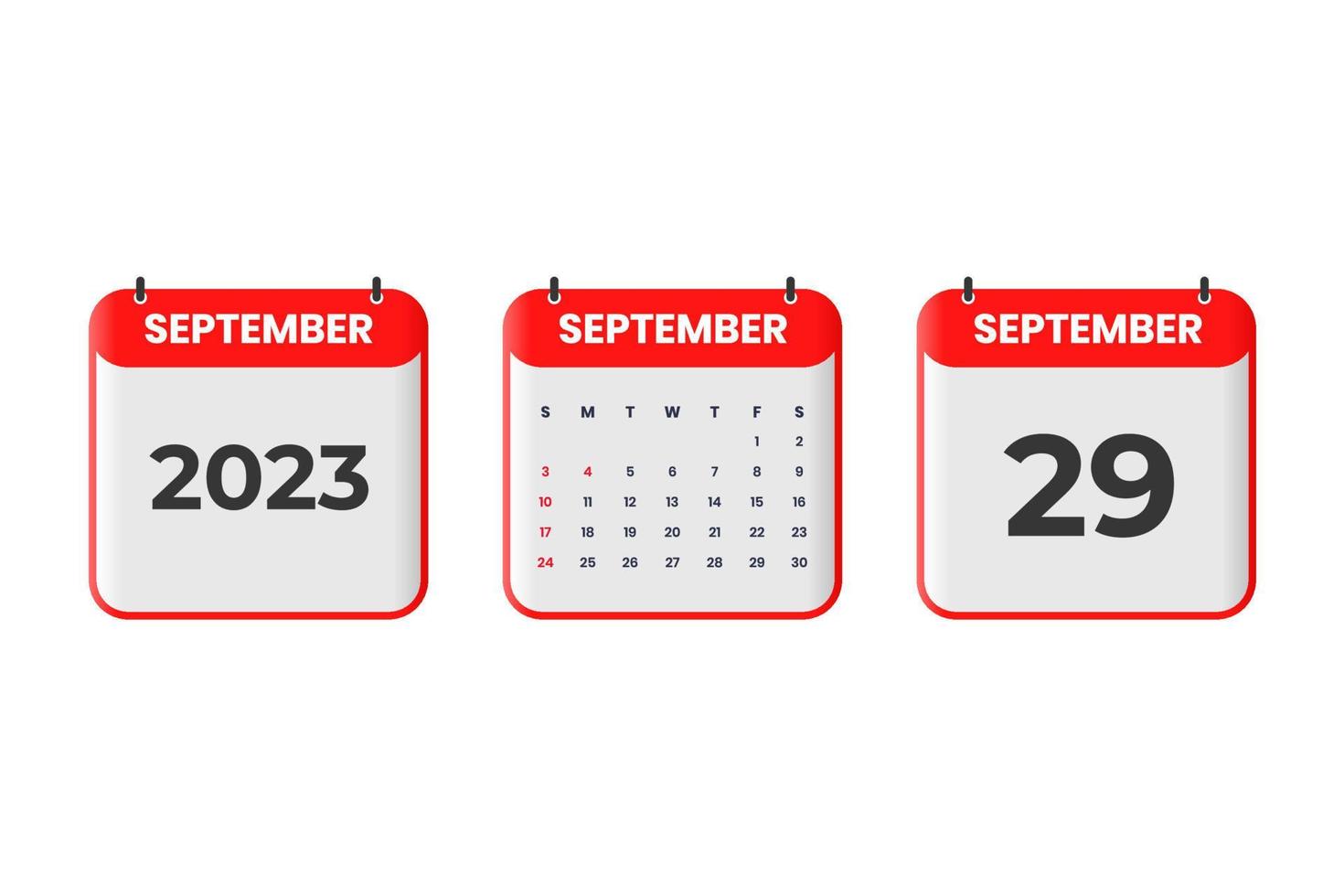 design de calendário de setembro de 2023. 29 de setembro de 2023 ícone de calendário para agendamento, compromisso, conceito de data importante vetor
