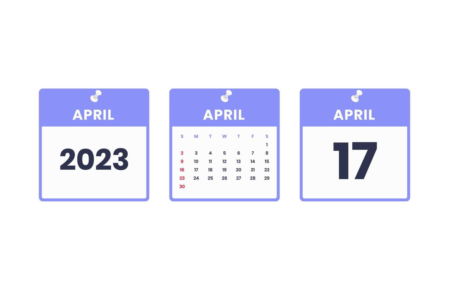 design de calendário de abril. ícone de calendário de 17 de abril de 2023 para agendamento, compromisso, conceito de data importante vetor