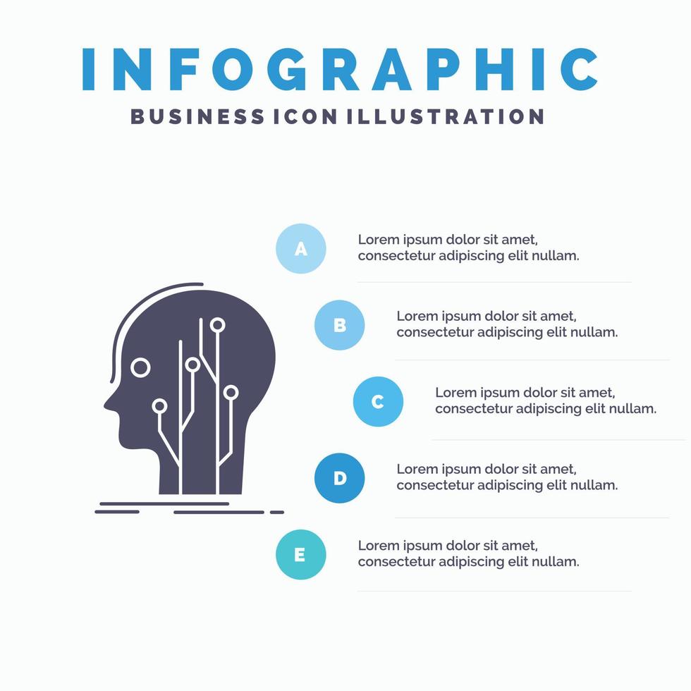 dados. cabeça. humano. conhecimento. modelo de infográficos de rede para site e apresentação. ícone de glifo cinza com ilustração em vetor estilo infográfico azul.