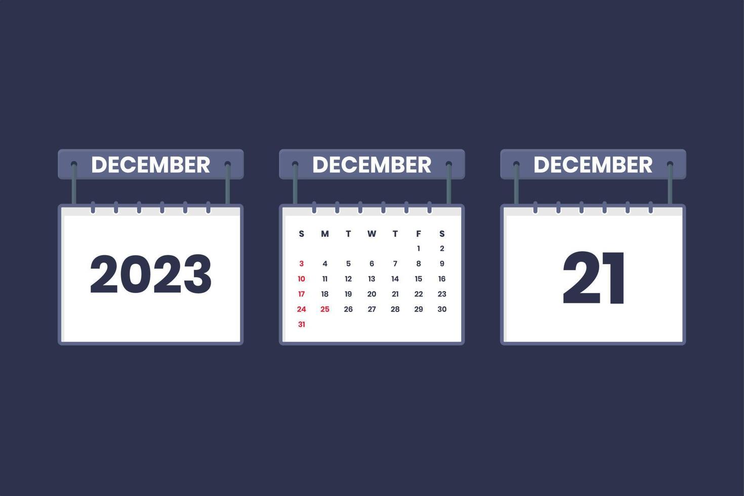 21 de dezembro de 2023 ícone de calendário para agendamento, compromisso, conceito de data importante vetor