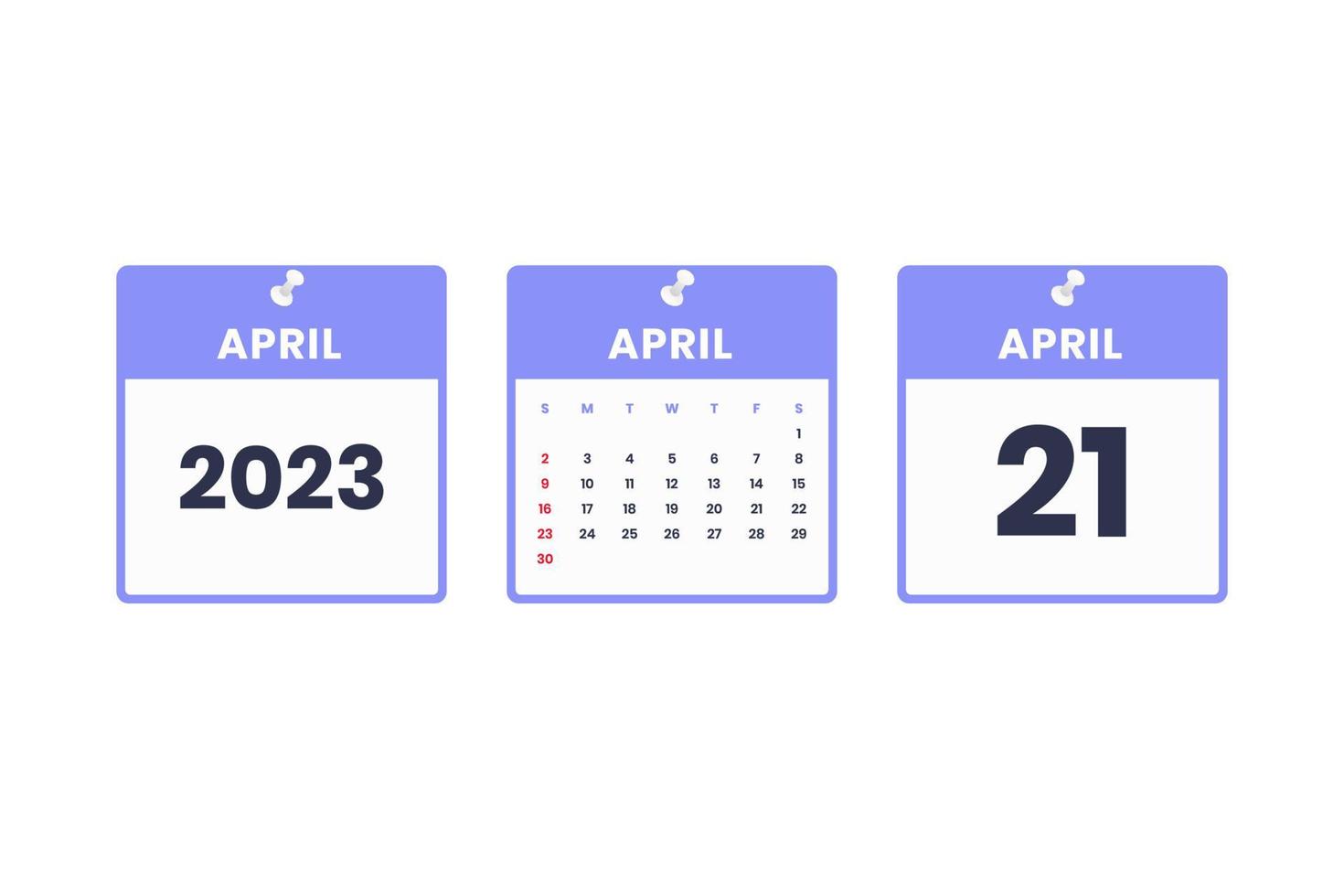 design de calendário de abril. ícone de calendário de 21 de abril de 2023 para agendamento, compromisso, conceito de data importante vetor