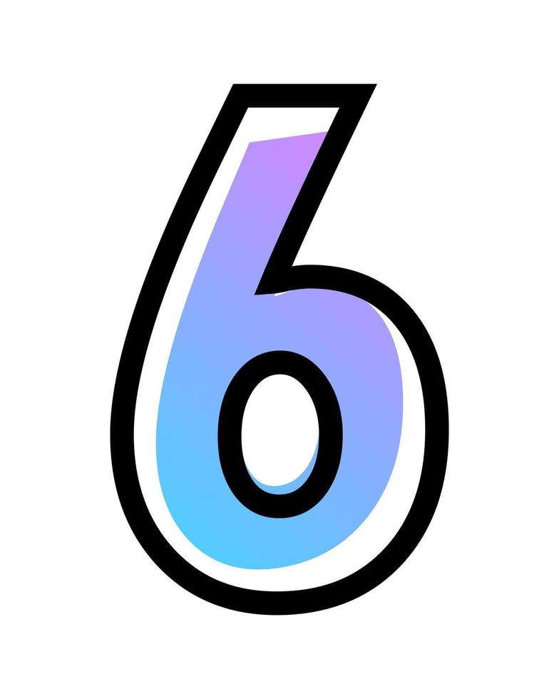 vetor número 6 com cor gradiente azul-púrpura e contorno preto