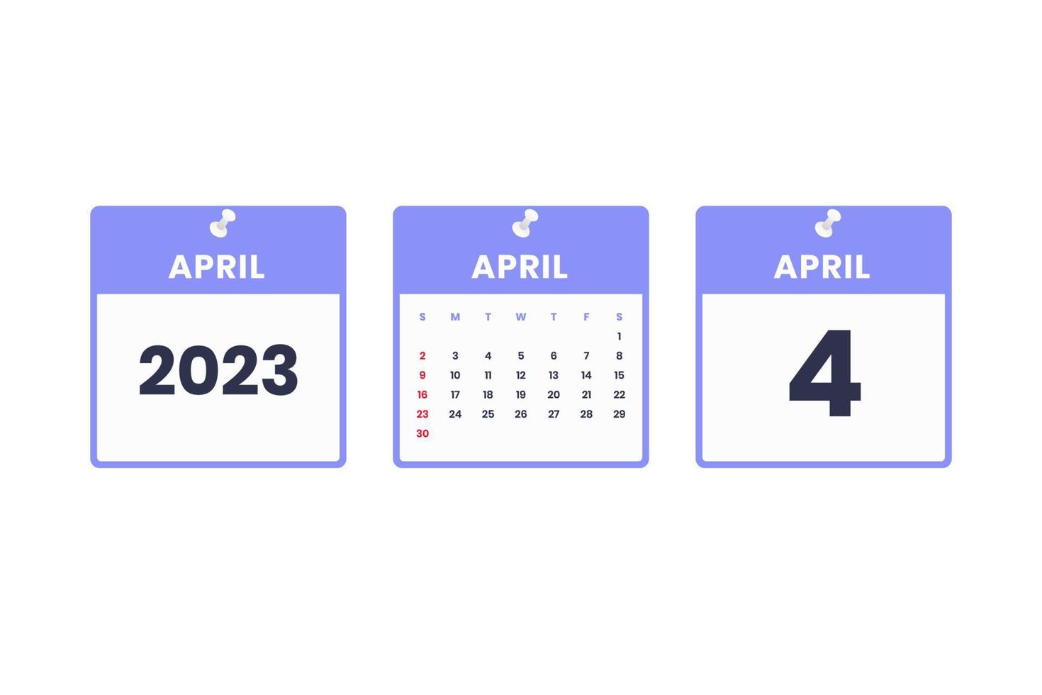 design de calendário de abril. ícone de calendário de 4 de abril de 2023 para agendamento, compromisso, conceito de data importante vetor