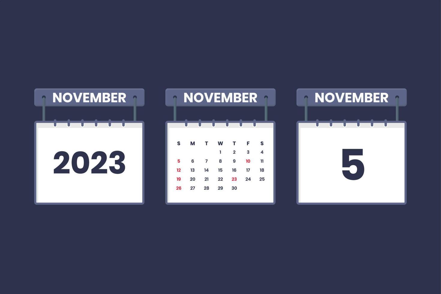 5 de novembro de 2023 ícone de calendário para agendamento, compromisso, conceito de data importante vetor