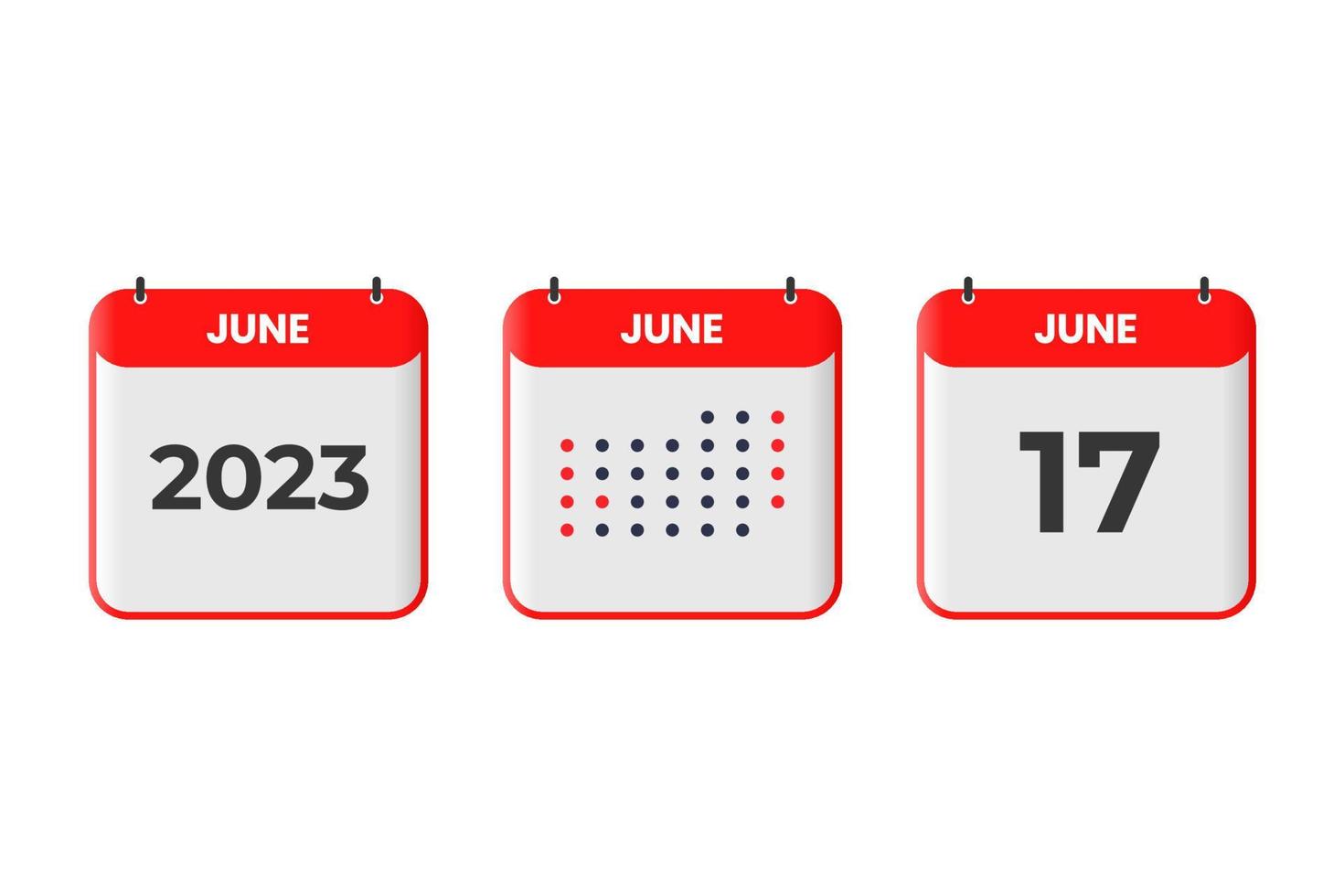 ícone de design de calendário de 17 de junho. calendário de 2023, compromisso, conceito de data importante vetor