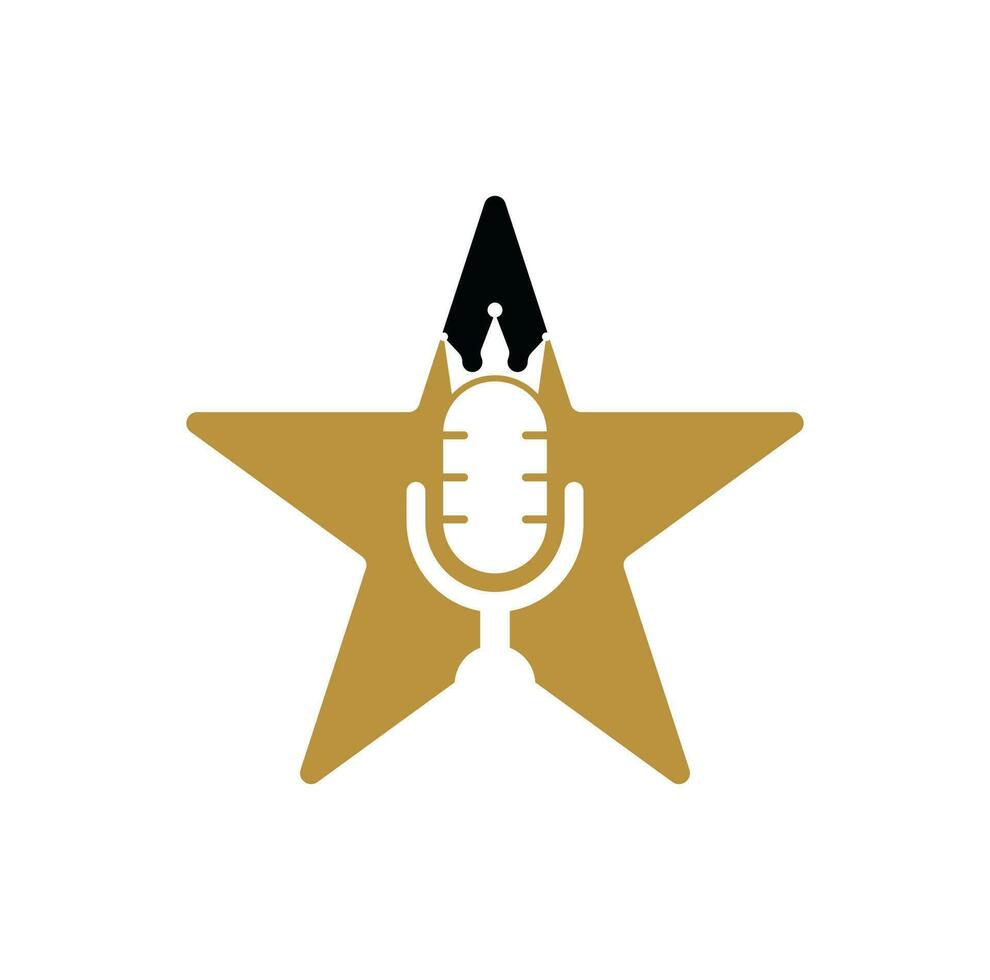 rei do podcast e design de logotipo vetorial em forma de estrela. conceito de design de logotipo de música rei. vetor