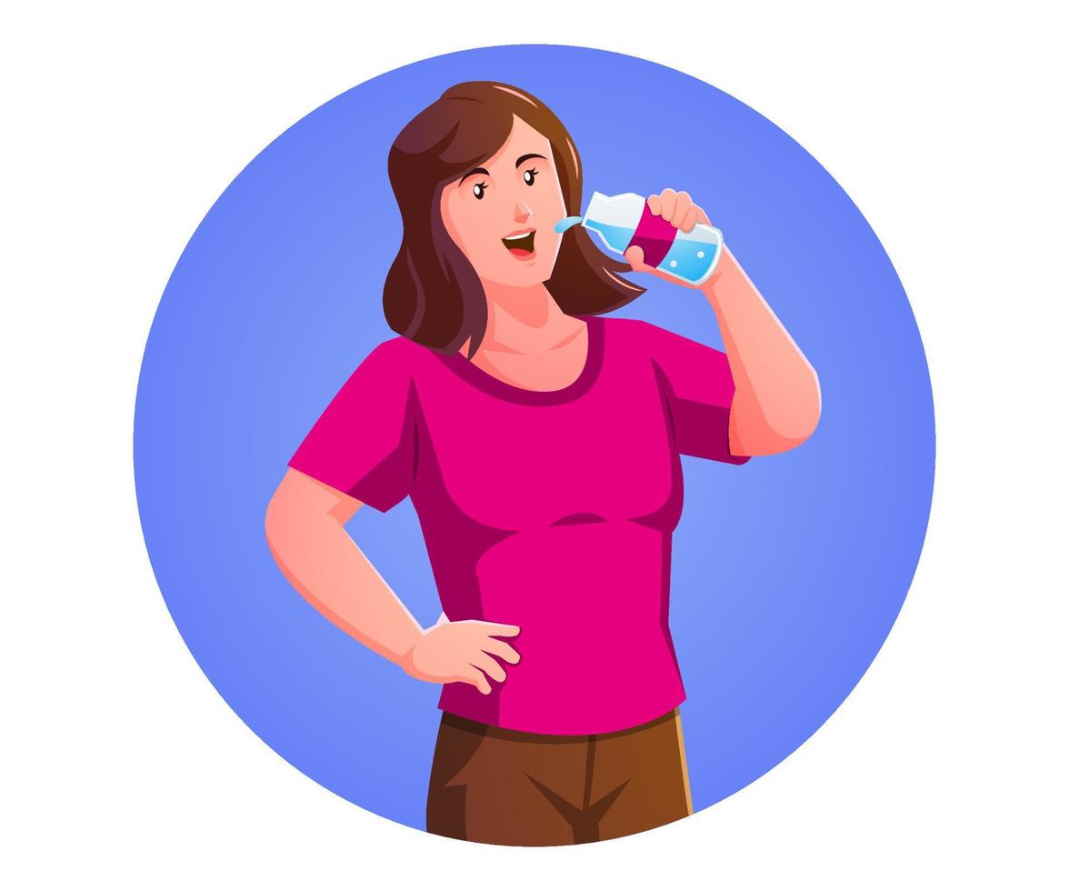 uma mulher bebendo água, saudável e conceito de esporte vetor