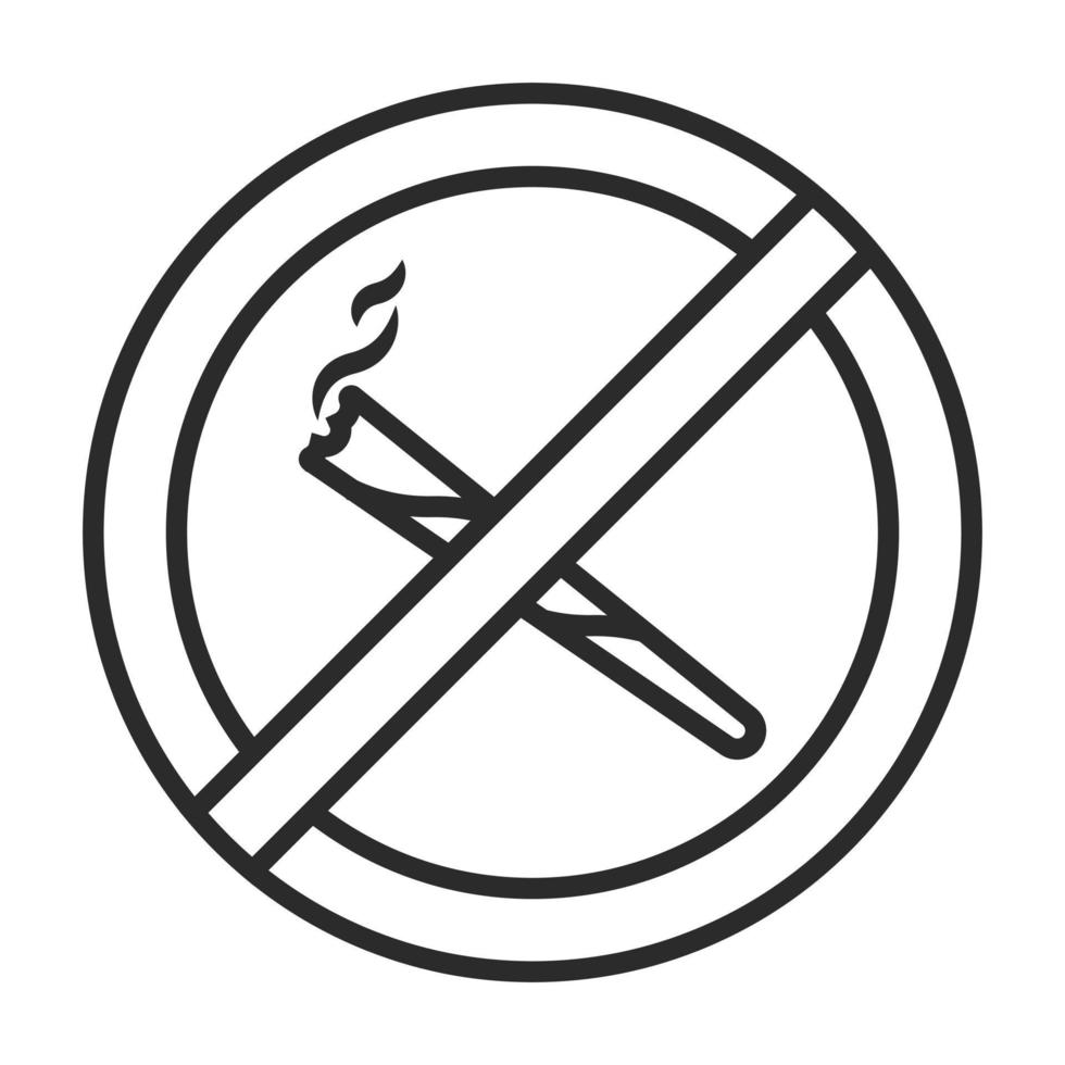 não fumar maconha ou cannabis ícone de arte de linha de sinal de proibição de fumaça vetor
