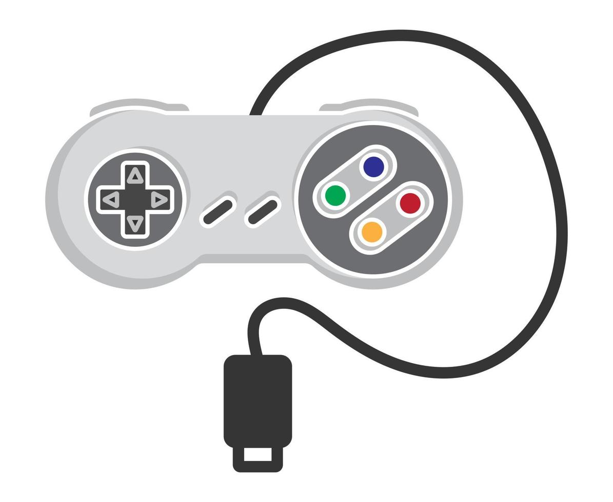 controlador de videogame retrô ou joystick clássico com ícone de cor plana de cabo usb para aplicativos ou site vetor