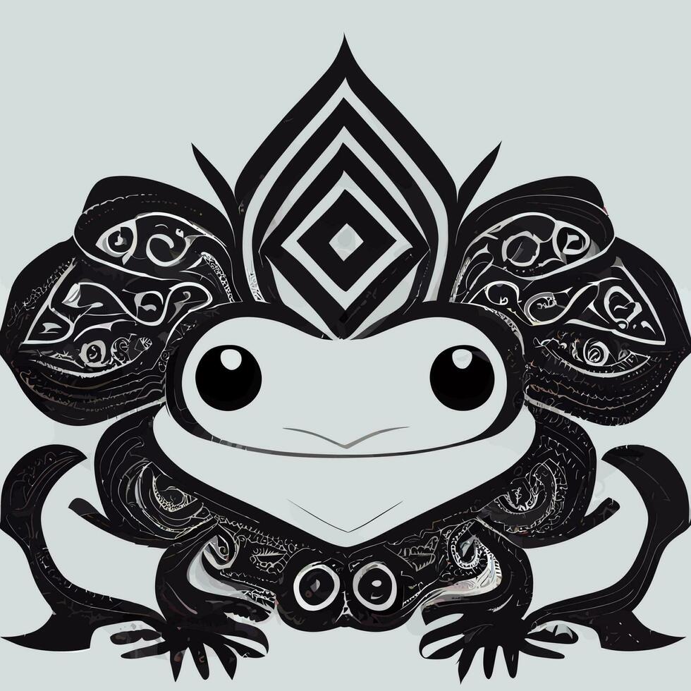 gráfico de ilustração de sapo preto e branco na mão desenhe o estilo tribal perfeito para camiseta, pôster ou edite e personalize seu design vetor