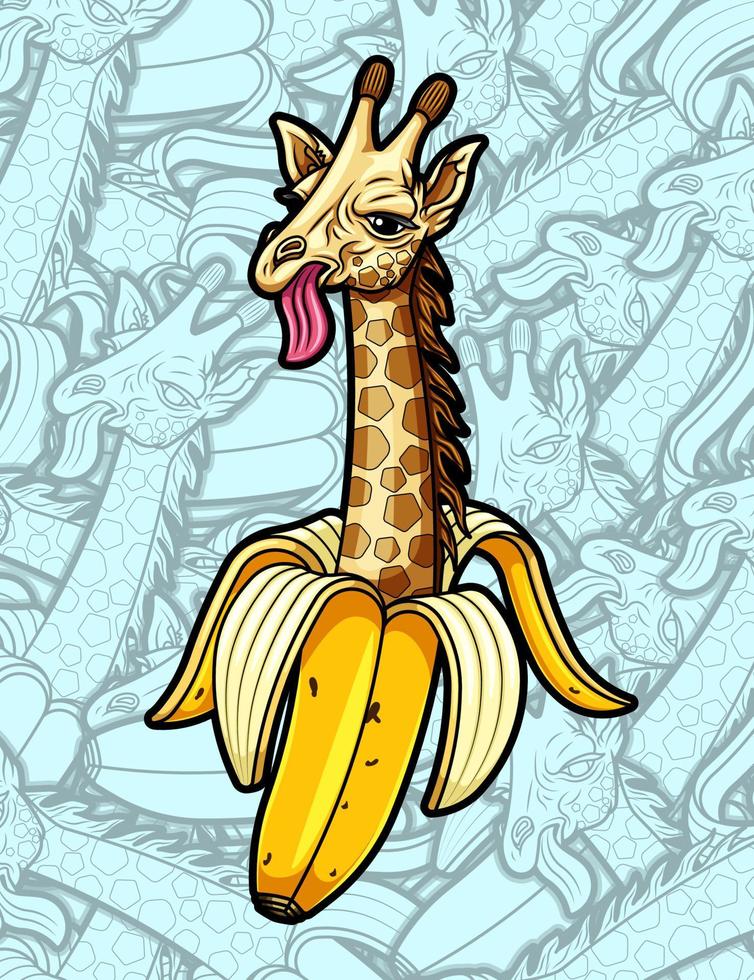 ilustração de girafa de banana fofa vetor
