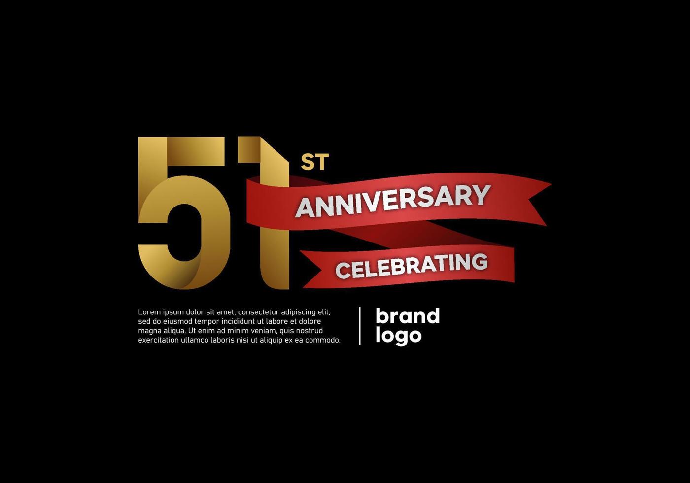 logotipo de aniversário de 51 anos em ouro e vermelho sobre fundo preto vetor