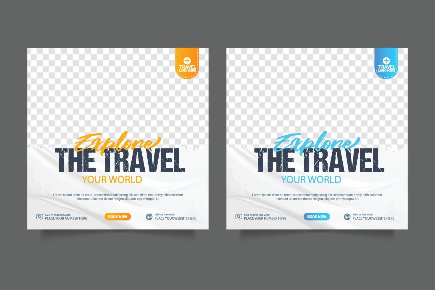modelo de postagem de mídia social para marketing de turismo de férias de viagem e promoção de venda. publicidade de turismo vetor