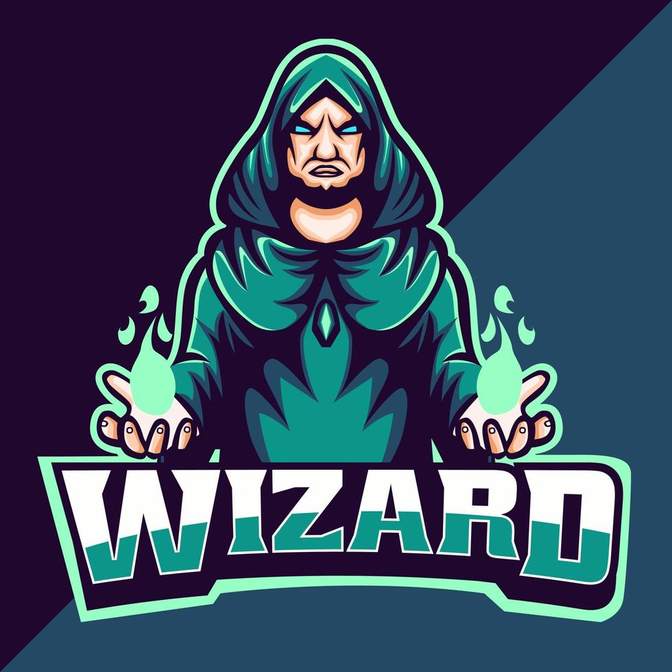 design de mascote do logotipo do wizard esport vetor