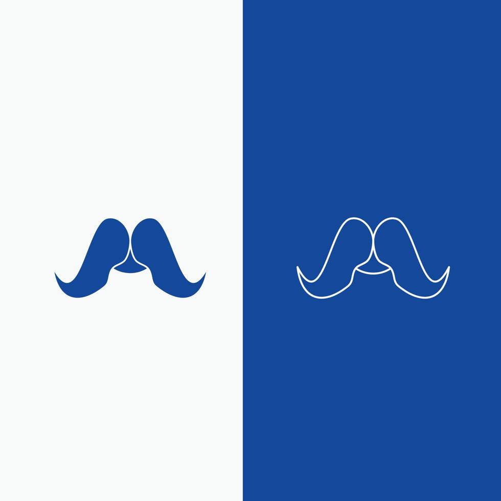 bigode. hipster. moveleiro. macho. homens linha e botão web glifo em banner vertical de cor azul para ui e ux. site ou aplicativo móvel vetor