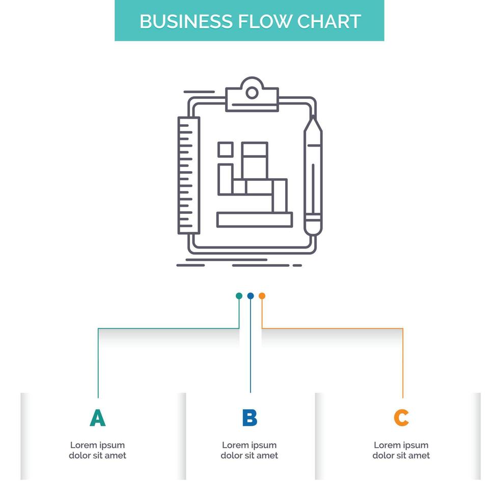 algoritmo. processo. esquema. trabalhar. design de fluxograma de negócios de fluxo de trabalho com 3 etapas. ícone de linha para modelo de plano de fundo de apresentação lugar para texto vetor