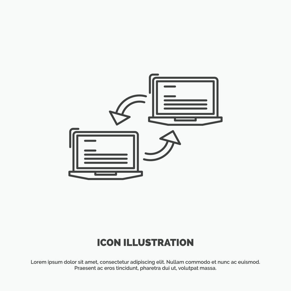 computador. conexão. link. rede. ícone de sincronização. símbolo cinza de vetor de linha para ui e ux. site ou aplicativo móvel