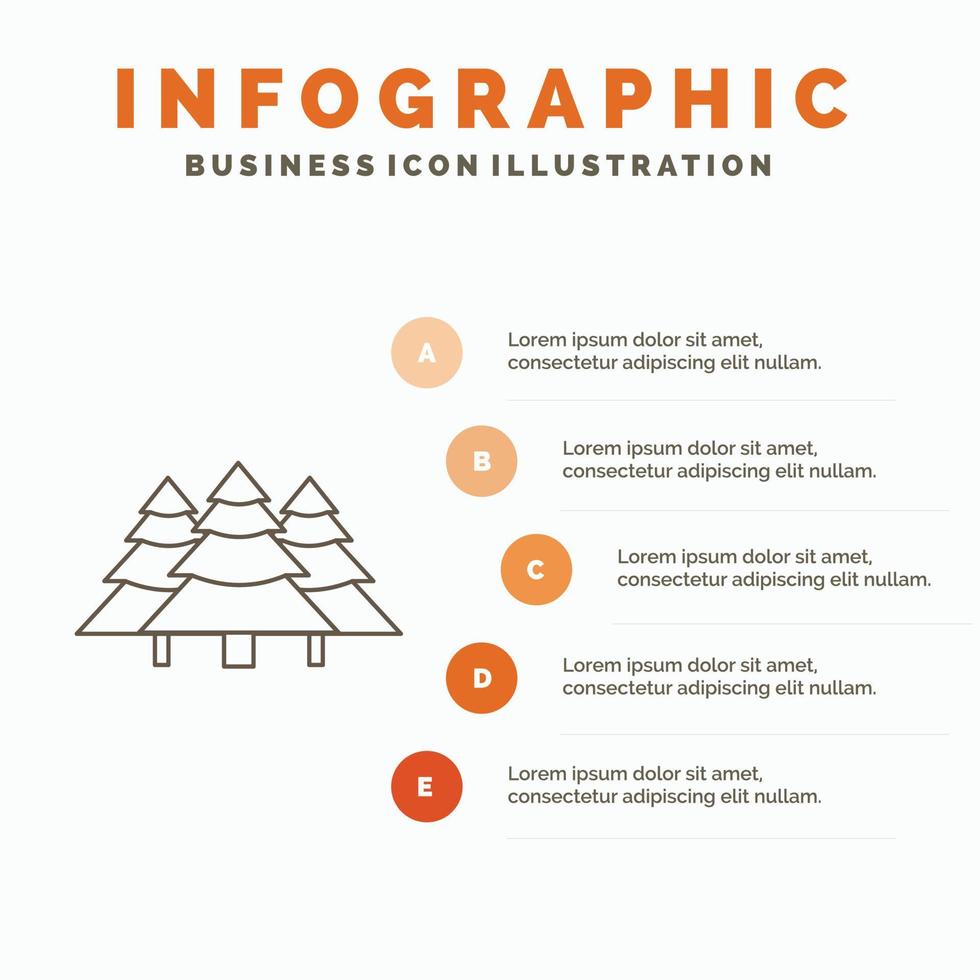 floresta. acampamento. selva. árvore. modelo de infográficos de pinheiros para site e apresentação. ícone de linha cinza com ilustração vetorial de estilo infográfico laranja vetor