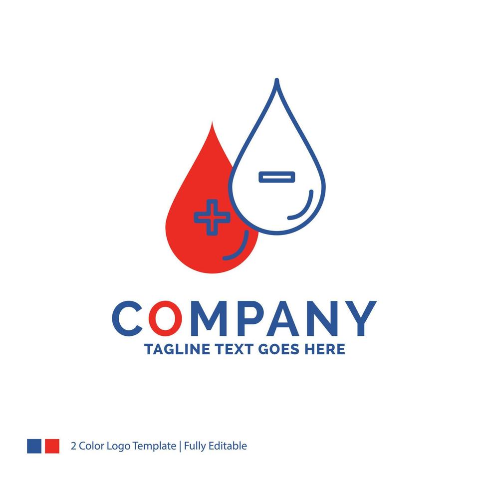 design de logotipo do nome da empresa para sangue. derrubar. líquido. mais. menos. design de marca azul e vermelho com lugar para slogan. modelo de logotipo criativo abstrato para pequenas e grandes empresas. vetor