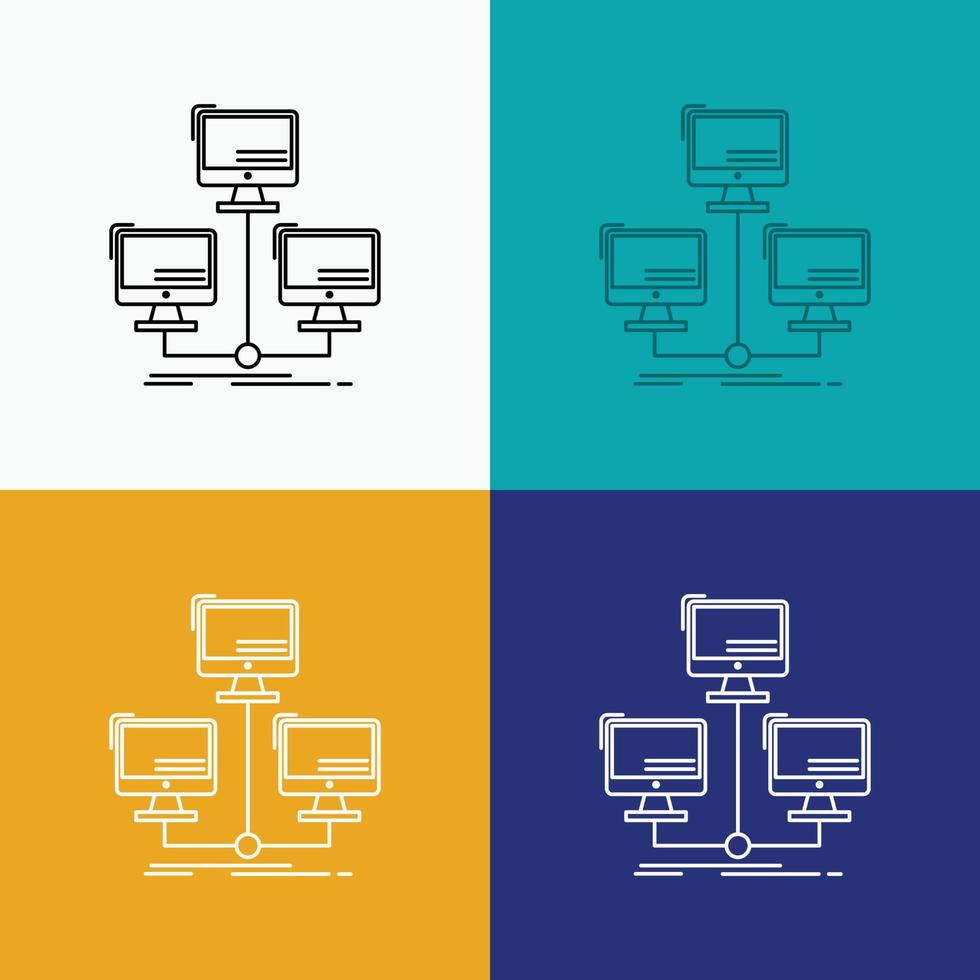 base de dados. distribuído. conexão. rede. ícone de computador sobre vários planos de fundo. design de estilo de linha. projetado para web e aplicativo. ilustração vetorial eps 10 vetor